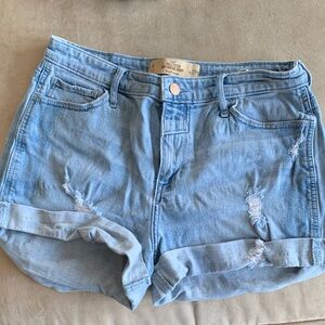 Hollister High Rise Boyfriend Shorts in Light Blue Denim